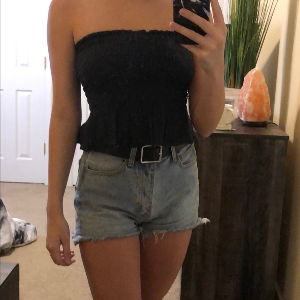 strapless navy top